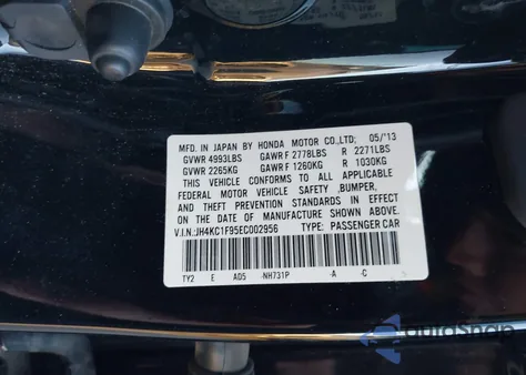 2014 Acura Rlx from USA, damaged, VIN JH4KC1F95EC002956